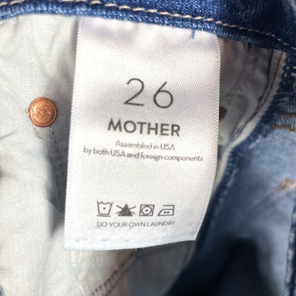 Mother High Waisted‎ Double Looker Hover Jeans First Mate Blue Raw Hem Sz 26 - Picture 11 of 12